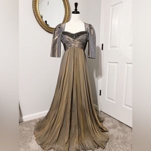 Teri Jon Metallic Beaded Evening Gown